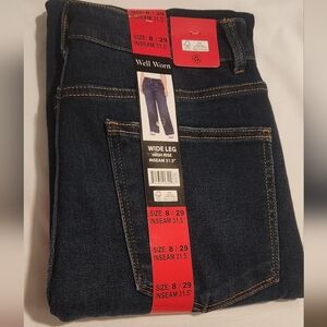 Well Worn Dark Blue Wide Leg Jeans